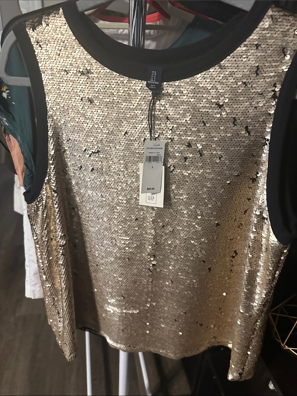 GAP Gold Sequin Tank with Black Trim